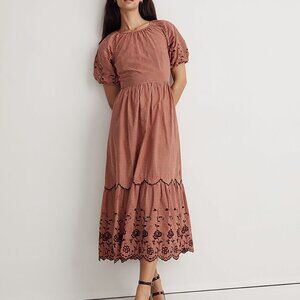 Madewell Embroidered Bubble-Sleeve Midi Dress